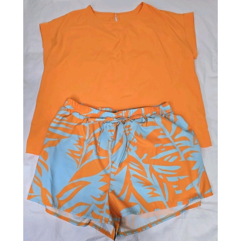 Women's‎ 0XL Shein Curve Orange Sleeveless Shorts Set